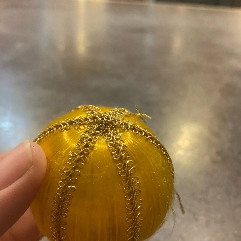Set of 10 Vintage Gold Satin Ornaments